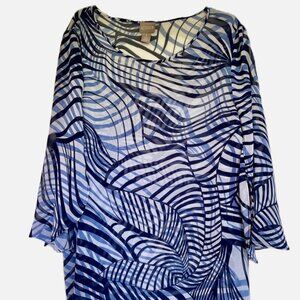 CHICO'S - Sheer Navy & White Tunic - Size 1 (US Women Size 8-10)